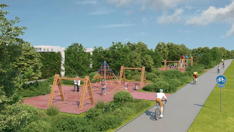 Koncepcja Garbarnia 2.0. Przy Wildze planowane są parki kieszonkowe z placami zabaw i ścieżka rowerowa.