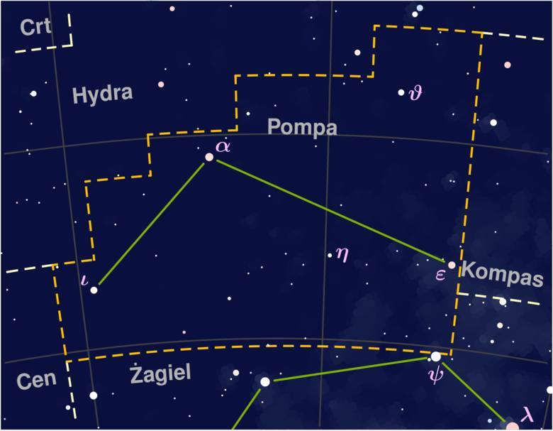 Asteroida 1994KW4 widoczna będzie 26 i 27 maja w Polsce w okolicy Gwiazdozbioru Pompa nad południowym horyzontem.