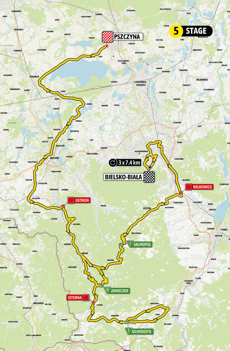 5. etap Tour de Pologne. Górska jazda na trasie Pszczyna - Bielsko-Biała. Mapa oraz program przejazdu