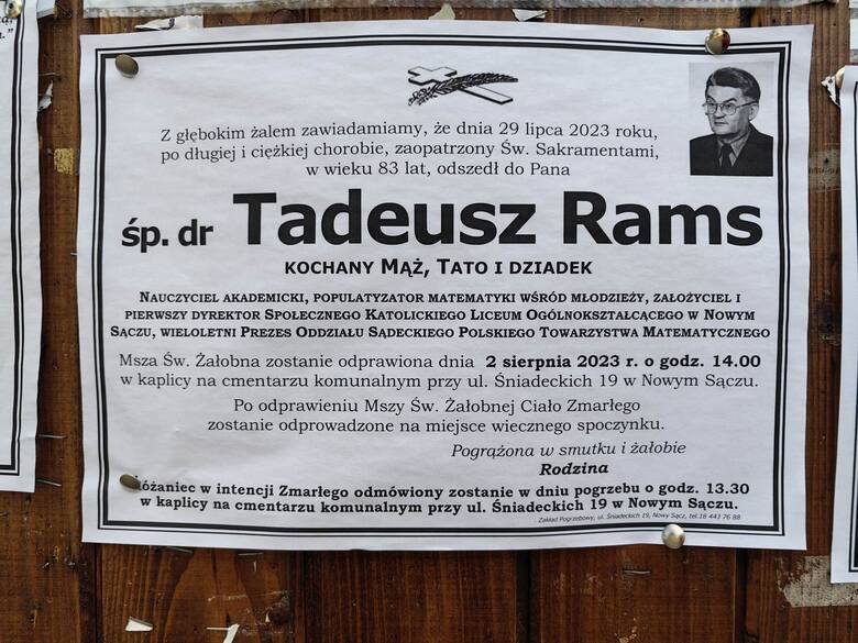 Zmarł dr Tadeusz Rams, wybitny sądecki matematyk, który kształcił pokolenia. Był Prezesem Polskiego Towarzystwa Matematycznego w Nowym Sączu
