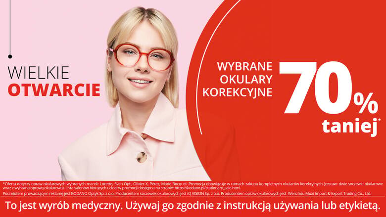 Wielkie Otwarcie KODANO Optyk w Kielcach! Wybrane okulary korekcyjne aż 70% taniej!