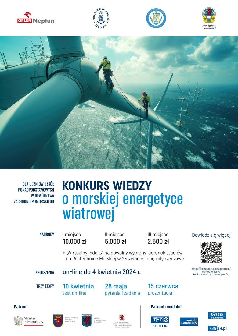 Konkurs wiedzy o morskiej energetyce wiatrowej. Do wygrania są trzy indeksy Politechniki Morskiej