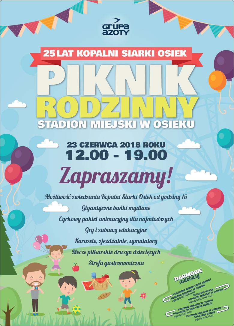 W sobotę wielki piknik rodzinny na stadionie w Osieku z okazji 25-lecia kopalni siarki. Darmowe autobusy ze Staszowa i Połańca  