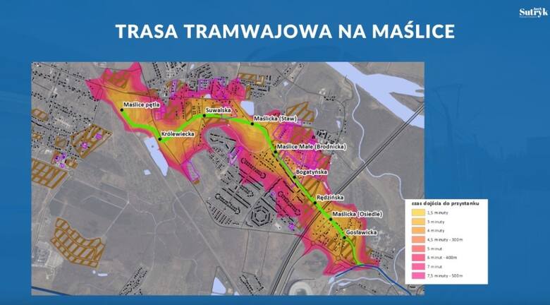 Mapa z trasą tramwajową na Maślice. Jej przebieg może zmienić się razem z opracowaniem projektu.
