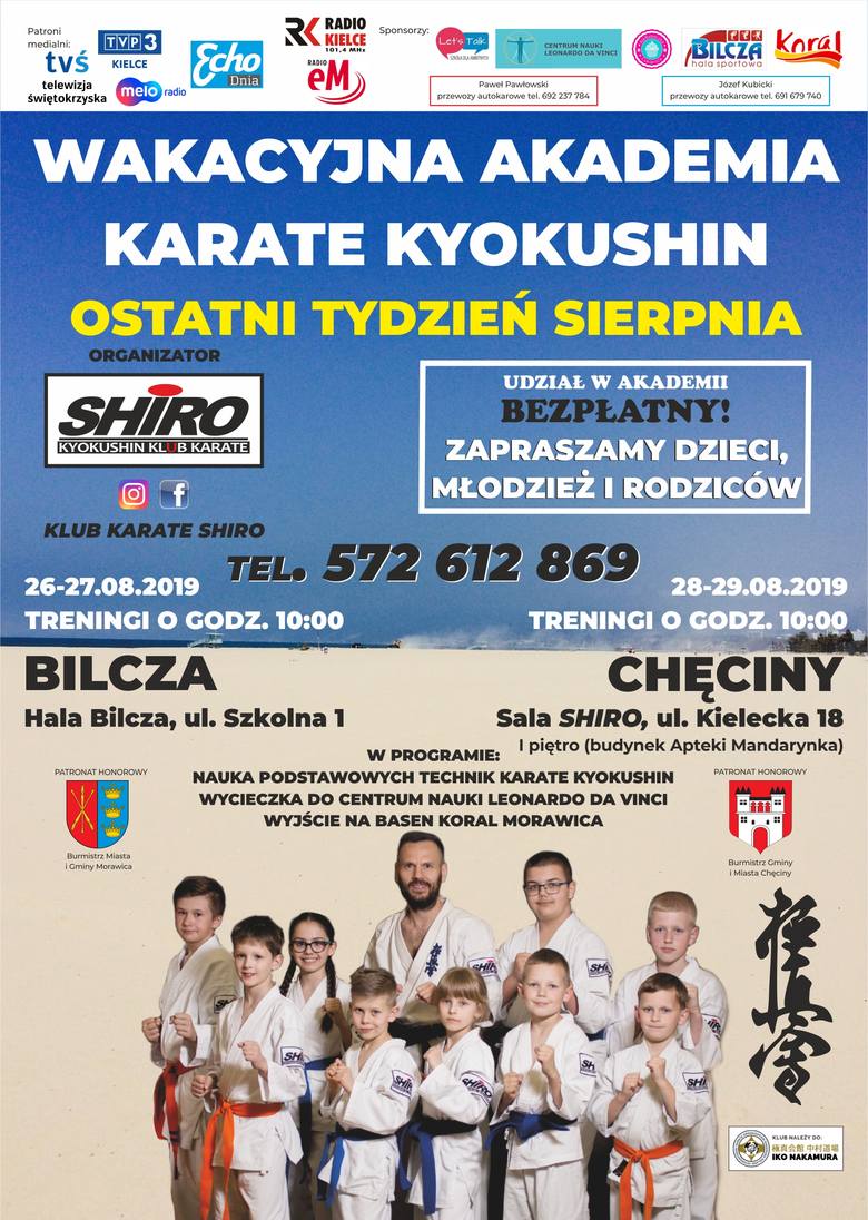 Wakacyjna Akademia Karate w Bilczy i Chęcinach na ostatni tydzień sierpnia. Udział bezpłatny, są basen i wycieczki  