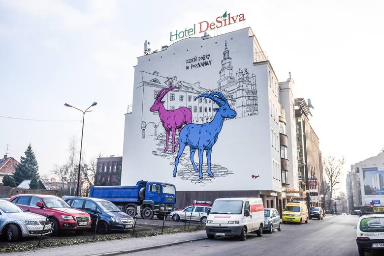 Poznań wzbogacił się o kolejny wizerunek koziołków. Tym razem symbol miasta można podziwiać na ogromnym muralu, przy ulicy Piekary - od  strony ul. Św. Marcin.