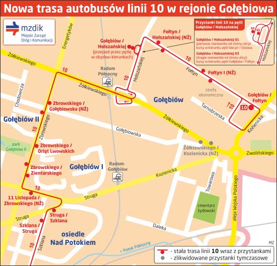 Trasa autobusów linii 10, która będzie obowiązywać od 3 stycznia.