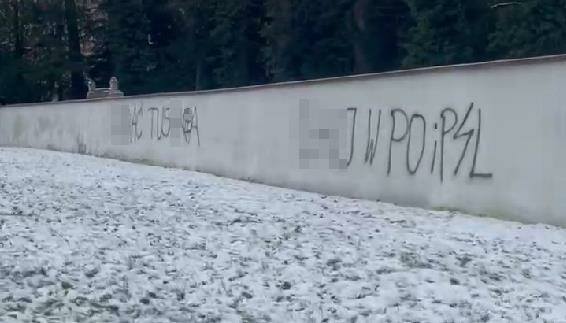 Na murze pojawiły się napisy i symbole, odwołujące się do nazizmu. W nazwisku Donalda Tuska wstawiono podwójne "s".