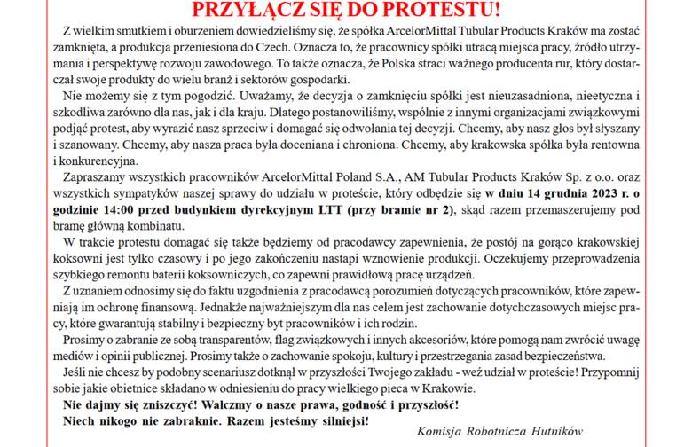 Kraków Nowa Huta. Zaprotestują pod hutą im. Sędzimira, bo obawiają się utraty pracy w ArcelorMittal