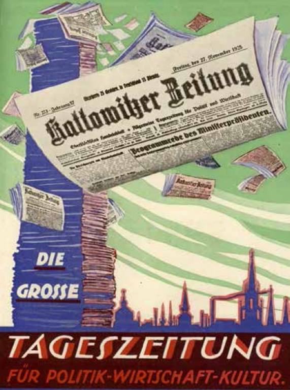 Reklama gazety codziennej „Kattowitzer Zeitung” – okres międzywojenny.<br /> 