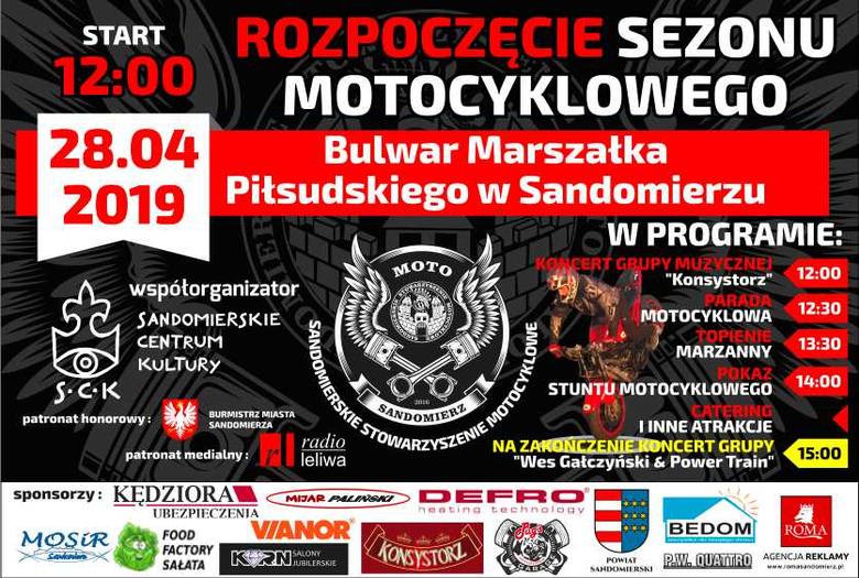Rozpoczęcie sezonu motocyklowego 2019 w niedzielę na Bulwarze Piłsudskiego w Sandomierzu  