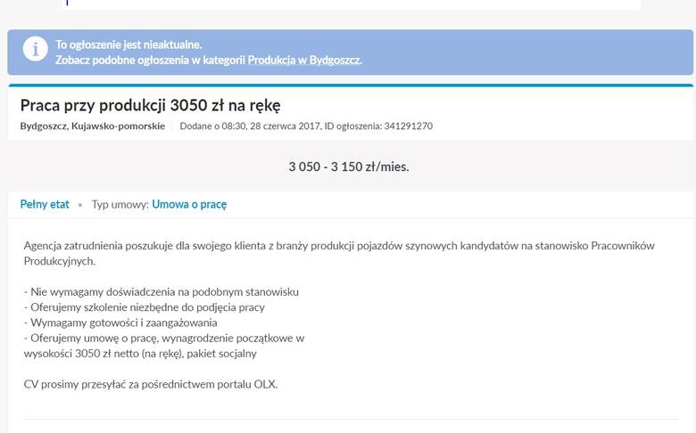 Oszuści udawali Pesę i umieścili na OLX fałszywe ogłoszenie o pracę za 3 tys. zł netto [zdjęcie] 