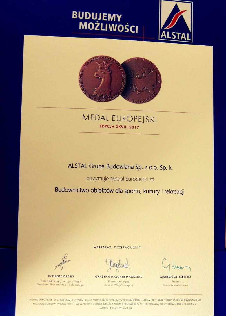 Medal Europejski BCC dla inowrocławskiego Alstalu. Za budowanie z sercem