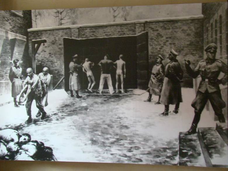 Obraz egzekucji pod ścianą śmierci byłego więźnia KL Auschwitz Władysława Siwka