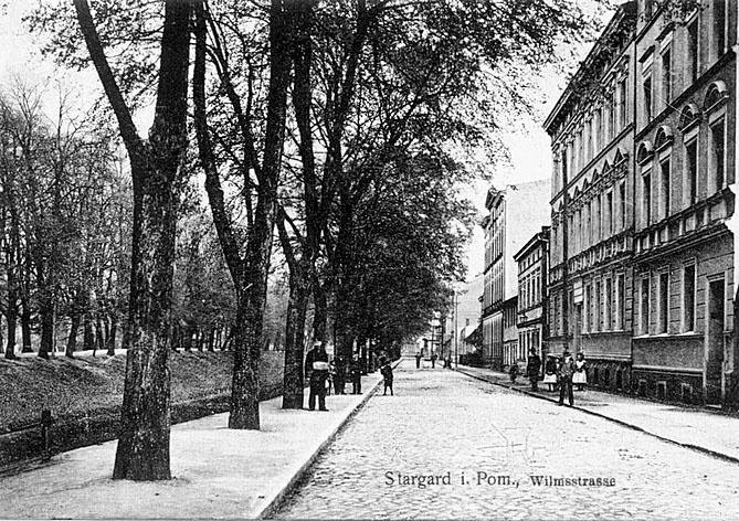 Widok na dawną ulicę Wilmsstrasse (obecnie Skłodowskiej-Curie); Stargard i. Pom.; ok. 1912 r. Ze zbiorów MAH w Stargardzie