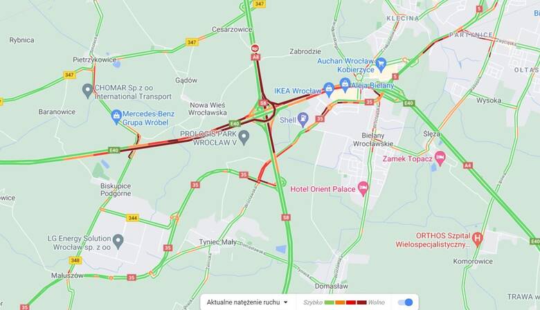 Wypadek na Autostradowej Obwodnicy Wrocławia, korek sięgał autostrady A4