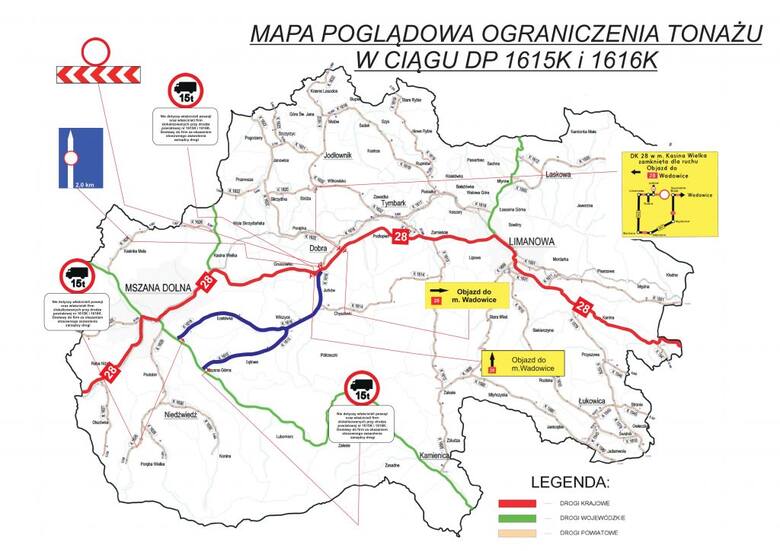 Wprowadzone objazdy i ograniczenie na trasie Limanowa-Mszana Dolna