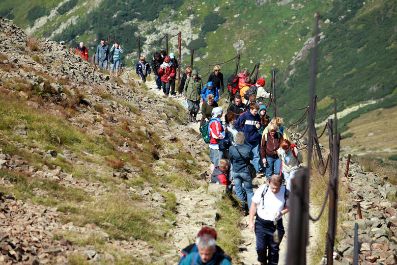 Turyści na szlaku w Karkonoszach