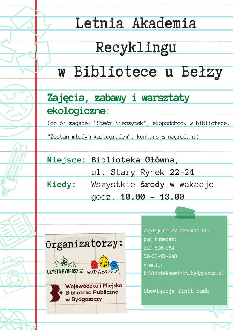 Letnia Akademia Recyklingu w Bibliotece u Bełzy, czyli ekozajęcia dla dzieci w Bydgoszczy