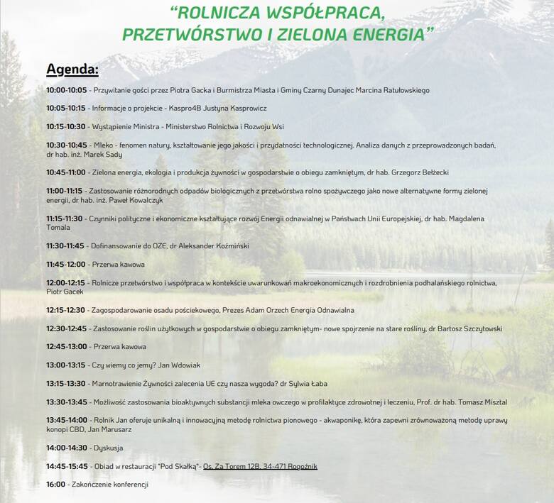 Konferencja naukowa w Czarnym Dunajcu "Rolnicza współpraca, przetwórstwo i zielona energia"