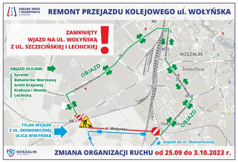 W okolicach ul. Wołyńskiej, Szczecińskiej i Lechickiej w Koszalinie spore utrudnienia drogowe