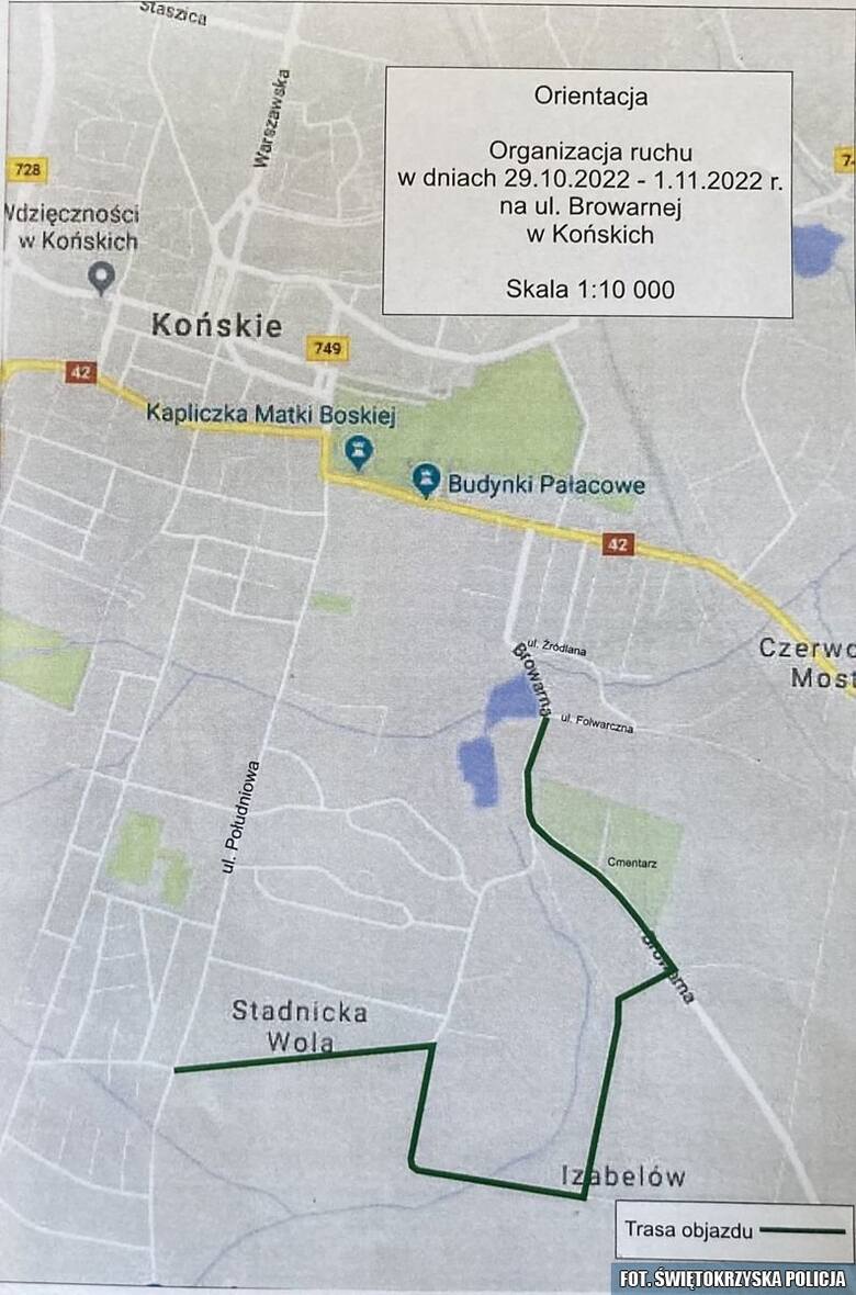 Uwaga kierowcy. Będą zmiany organizacji ruchu na ulicach przy cmentarzach w powiecie koneckim. Zobacz mapę objazdu w Końskich