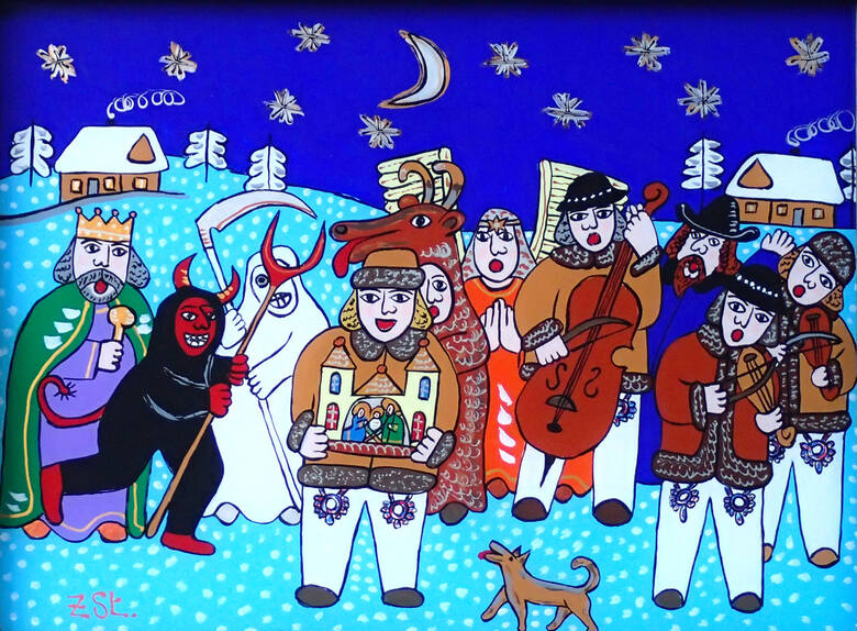 Kolędnicy na szkle malowane Zdzisława Słoniny, artysty ludowego ze Świątnik Górnych 