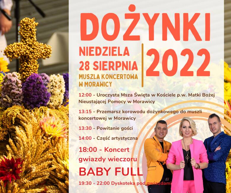 Dożynki 2022 Miasta i Gminy Morawica w niedzielę 28 sierpnia. Gwiazdą imprezy będzie Baby Full
