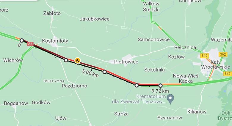 Przed godziną 13 korek w kierunku Legnicy miał ponad 9 km.