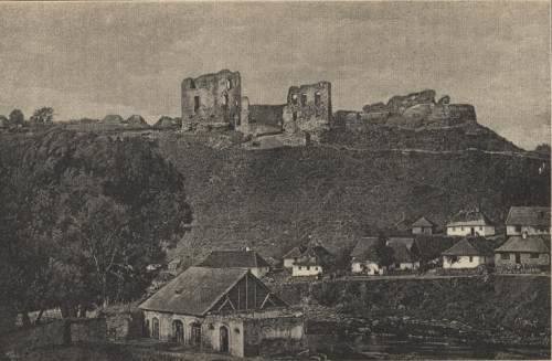 Strypa w Buczaczu. Na dawnym sztychu widać ruiny zamku. Na krótkim odcinku Strypy była ona rzeką graniczną zachodniego Podola.