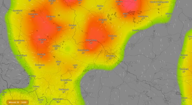 Według interaktywnych map z prognozą pogody burze obejmą te tereny na Dolnym Śląsku.
