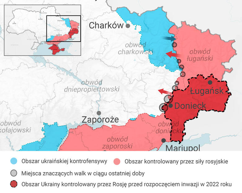 Mapa wojny na Ukrainie.