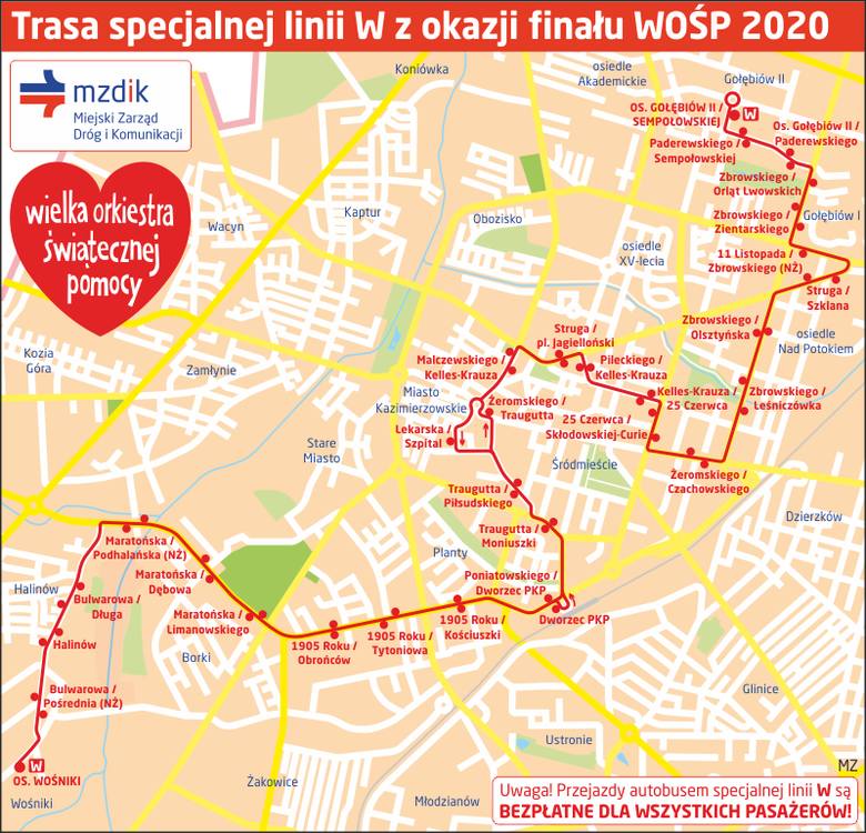 WOŚP 2020 w Radomiu. Ikarus będzie jeździł na trasie specjalnej linii autobusowej W. Przejazd za darmo! [mapa trasy]