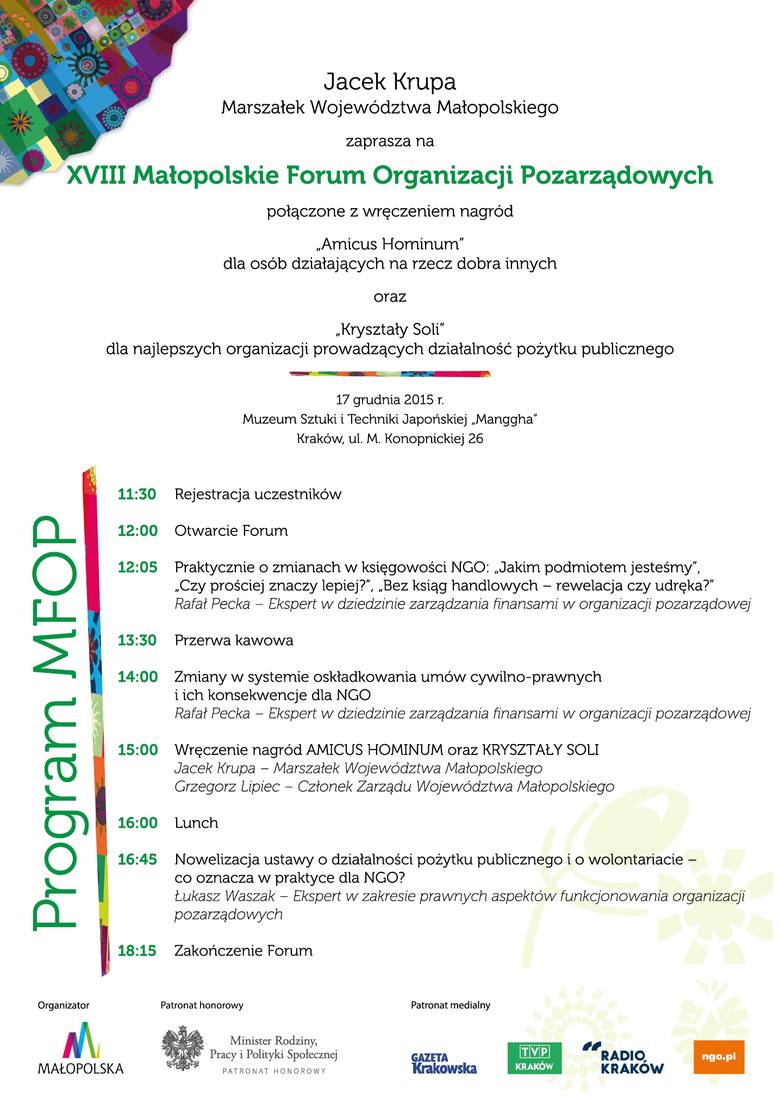 XVIII Małopolskie Forum Organizacji Pozarządowych 