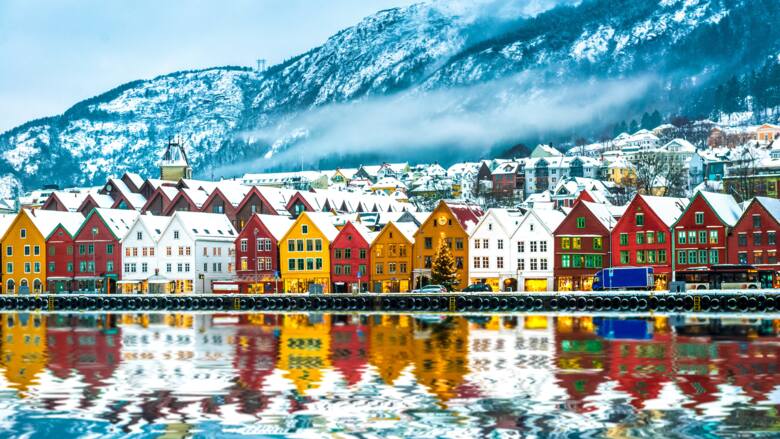 Widok na Bergen w Norwegii