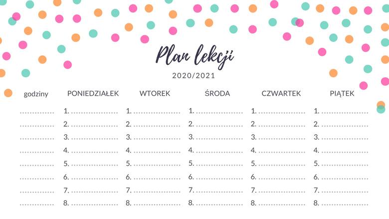 Plan lekcji DO DRUKU dla dzieci i młodzieży 2020/2021. Wzory planów