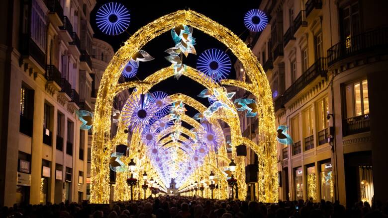 Świąteczne iluminacje w Maladze, Hiszpania