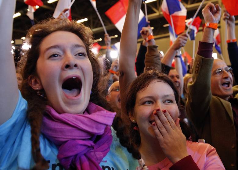 Reakcja zwolenników Emmanuela Macrona na wyniki pierwszej tury wyborów prezydenckich