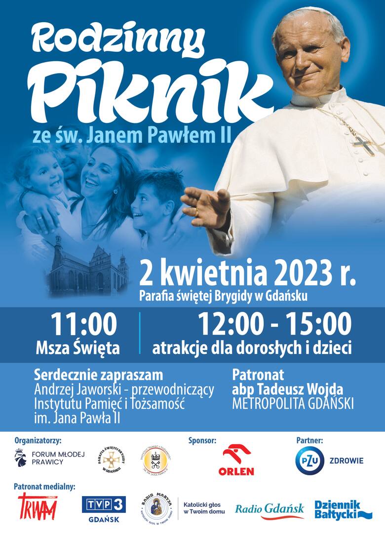 W niedzielę, 2 kwietnia w Gdańsku będzie można upamiętnić św. Jana Pawła II. Zobaczcie harmonogram: Msza Święta, piknik i marsz