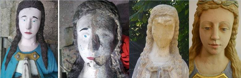 Na zdjęciach udostępnioch przez konserwatora zabytków przedstawiono zestawienie twarzy rzeźby. Widać na nich stopień zniszczenia kamienia pod skorupą