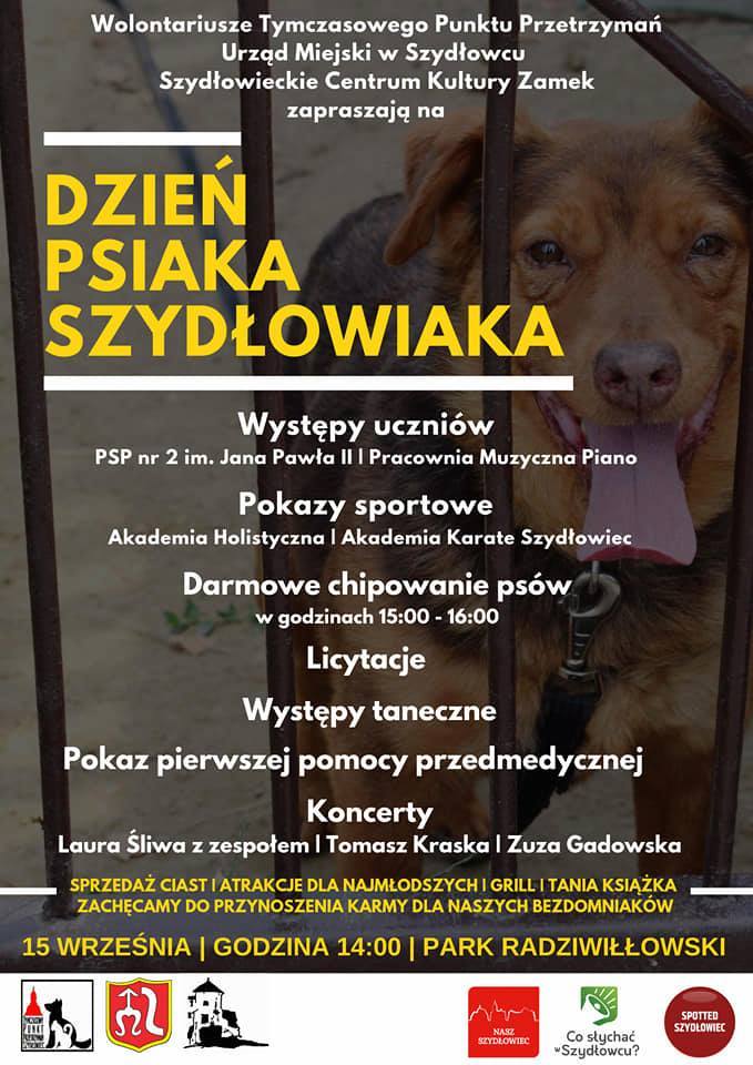 Dzień poświęcony psom z Punktu Przetrzymań w Szydłowcu. Zagra Zuza Gadowska. Będzie mnóstwo atrakcji