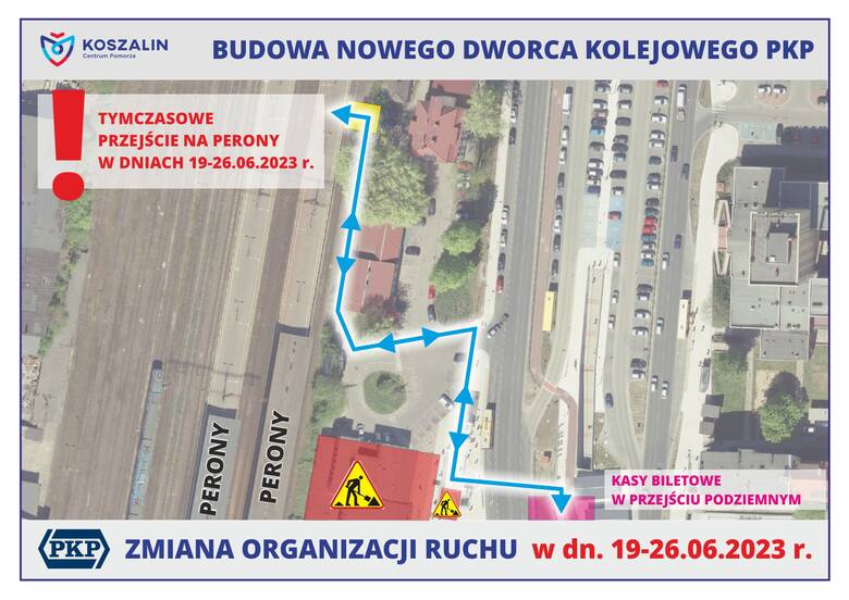 Zmiany w ruchu dla pasażerów na dworcu PKP w Koszalinie w dniach 19-26 czerwca 2023