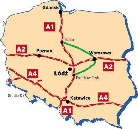 Fot. Dziennik Łódzki: „Poprawiona” A1 miałaby przebiegać, tak jak pokazuje zielona linia