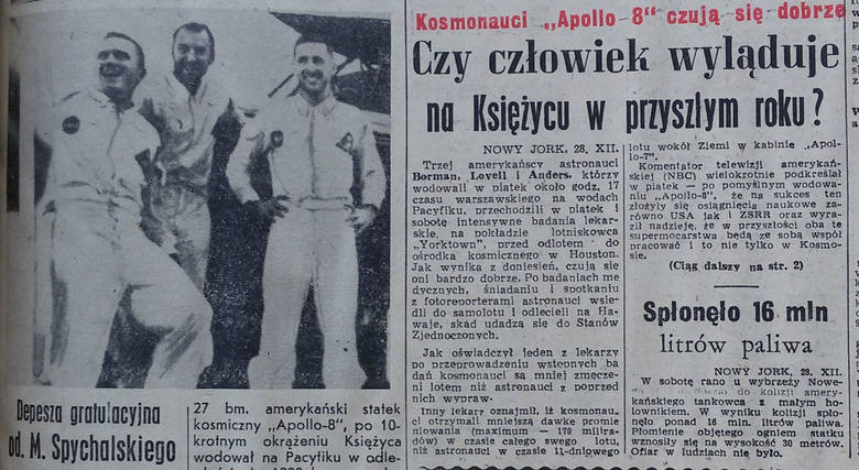 Po locie Apolla 8, Dziennik Zachodni z 29/30 grudnia 1968