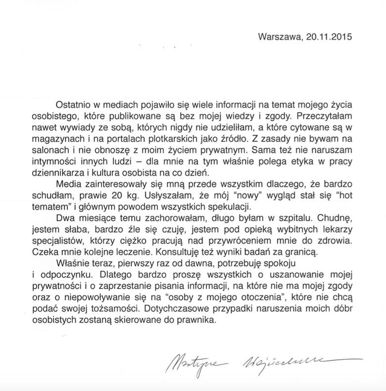 Oświadczenie Martyny Wojciechowskiej