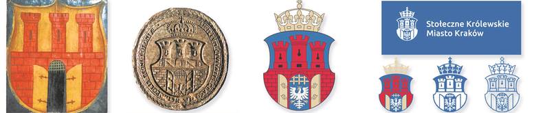 Od lewej: 1. Pierwotna wersja herbu Krakowa, początek XVI wieku. Archiwum kościoła Najświętszej Panny Marii w Krakowie. 2. Ostateczna wersja herbu Krakowa,