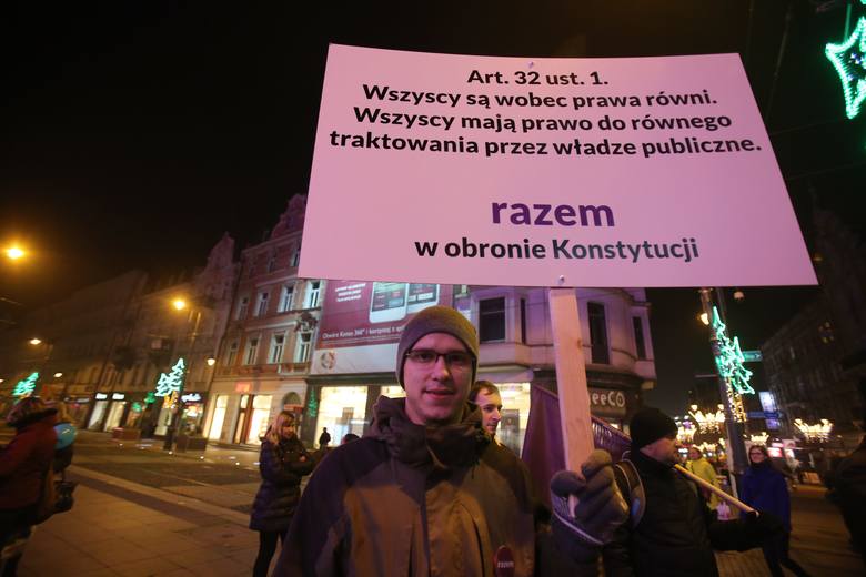 Demonstracja Partii Razem w Katowicach