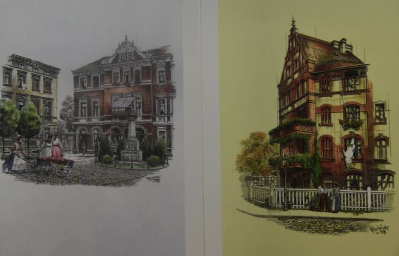 Te rysunki trafiły wcześniej na murale. Popiersia Hermanna Pauckscha (pocztówka po lewej) już nie ma. Stoi za to kamienica przy ul. Śląskiej 38.