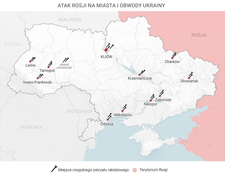 Atak Rosji na miasta i obwody Ukrainy. Użyto rakiet i dronów kamikadze