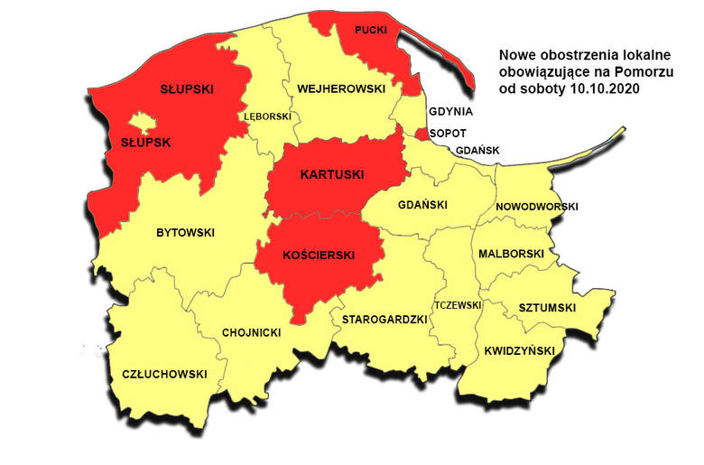 Nowe obostrzenia sanitarne w Polsce! Czerwone strefy: na Pomorzu aż 5 powiatów. Cały kraj znalazł się w strefie żółtej!